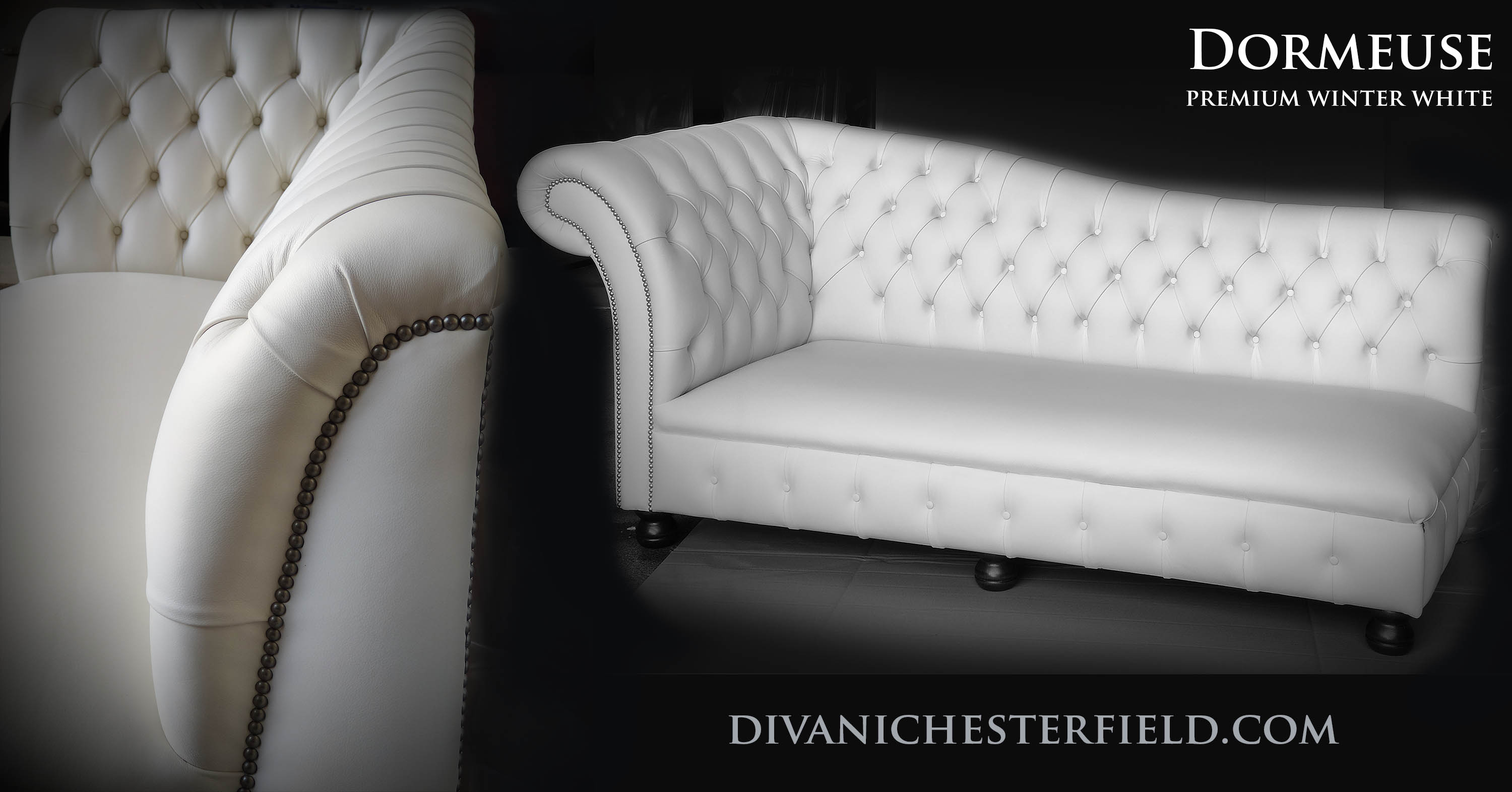 Dormeuse chesterfield pelle bianca