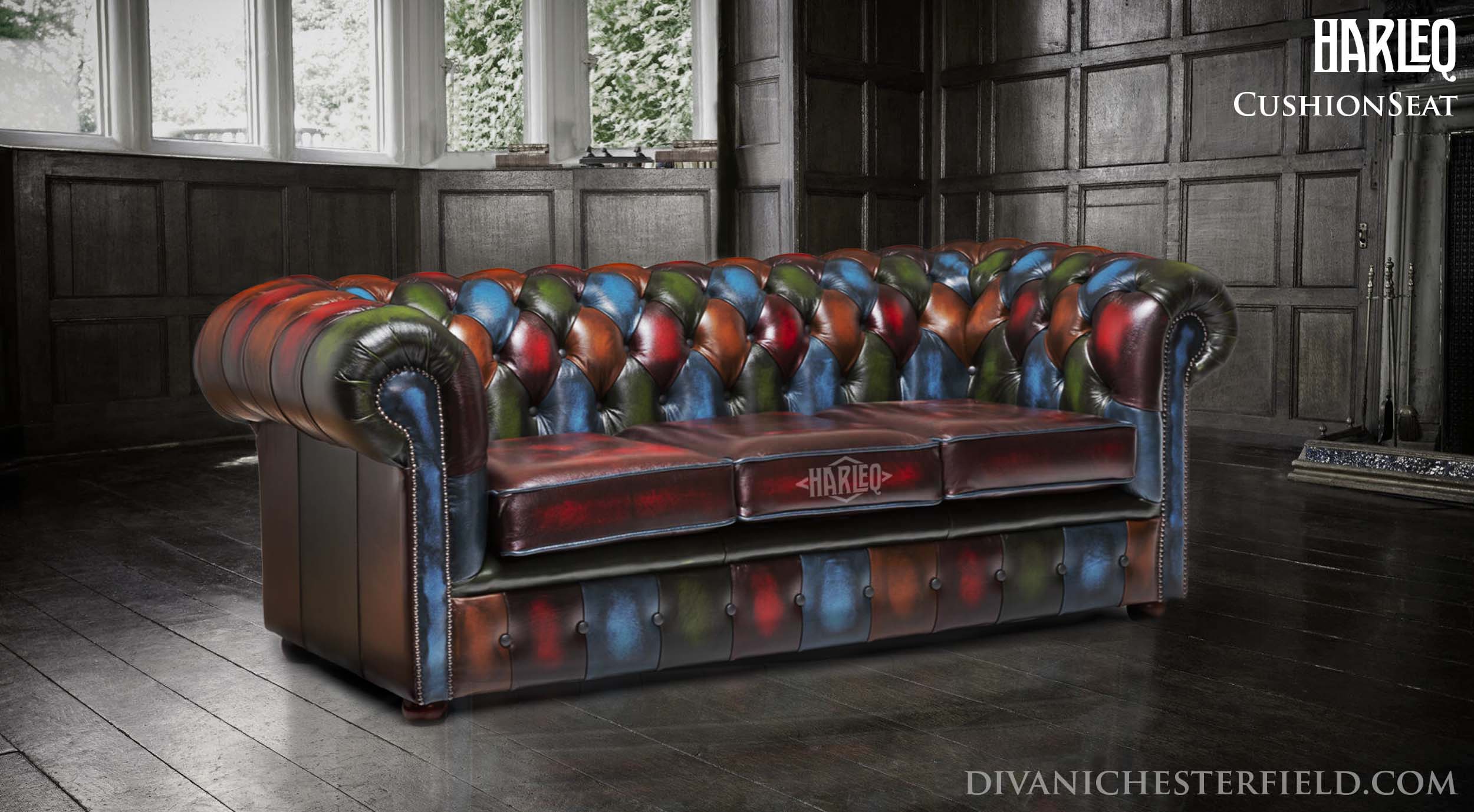 divano chesterfield arlecchino multicolore pelle patchwork