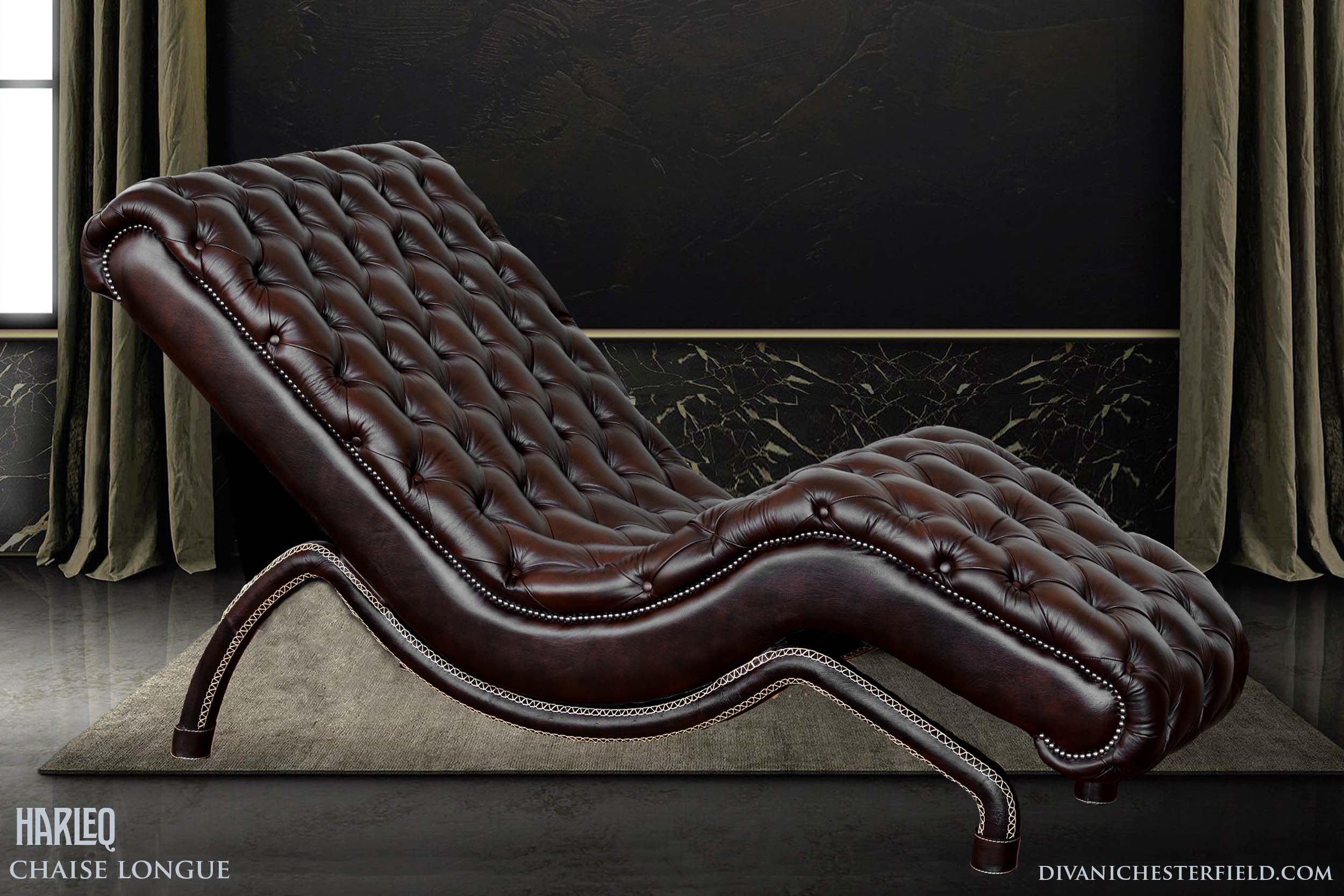 poltrona moderna chesterfield chaise loungue pelle marrone